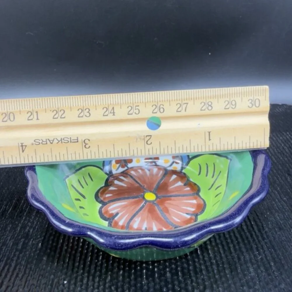 Vintage‎ Hand Made Mexico Pottery Talavera 4inch Dish Salsa Bowl Container Decor